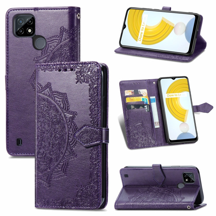 For OPPO Realme C21 Mandala Flower Embossed Horizontal Flip Leather Case with Holder & Three Card Slots & Wallet & Lanyard