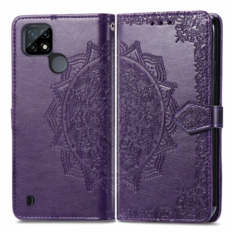 For OPPO Realme C21 Mandala Flower Embossed Horizontal Flip Leather Case with Holder & Three Card Slots & Wallet & Lanyard