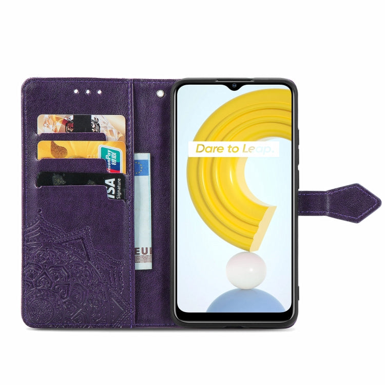 For OPPO Realme C21 Mandala Flower Embossed Horizontal Flip Leather Case with Holder & Three Card Slots & Wallet & Lanyard