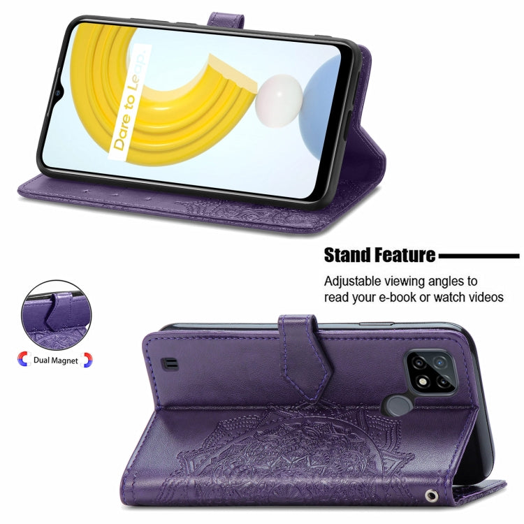 For OPPO Realme C21 Mandala Flower Embossed Horizontal Flip Leather Case with Holder & Three Card Slots & Wallet & Lanyard