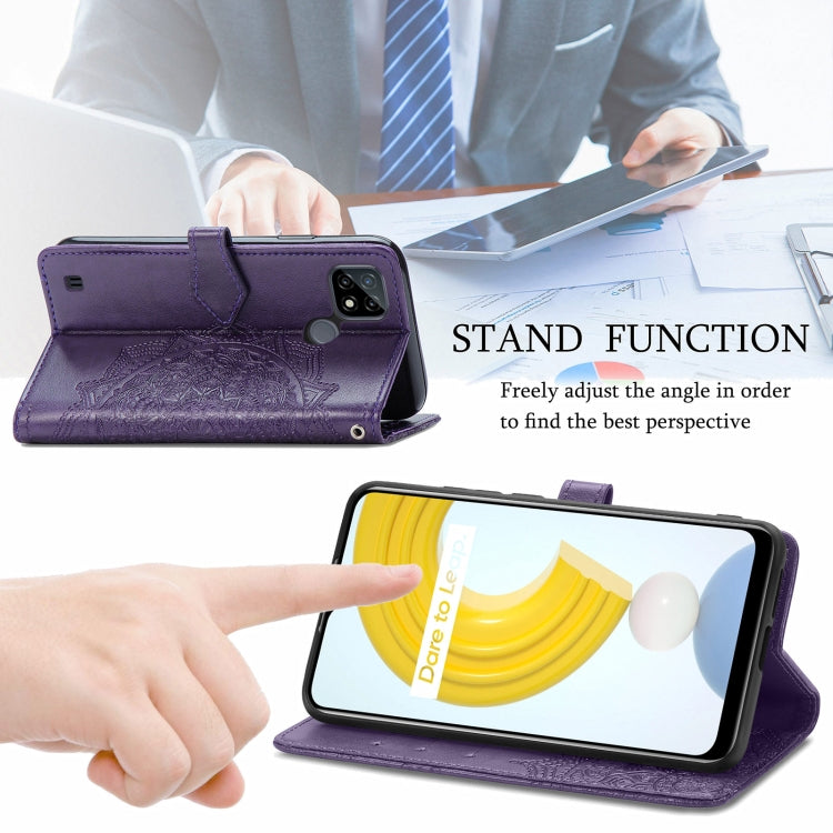 For OPPO Realme C21 Mandala Flower Embossed Horizontal Flip Leather Case with Holder & Three Card Slots & Wallet & Lanyard