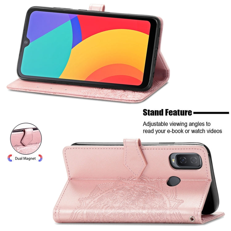 For Alcatel 1L 2021 Mandala Flower Embossed Horizontal Flip Leather Case with Holder & Three Card Slots & Wallet & Lanyard