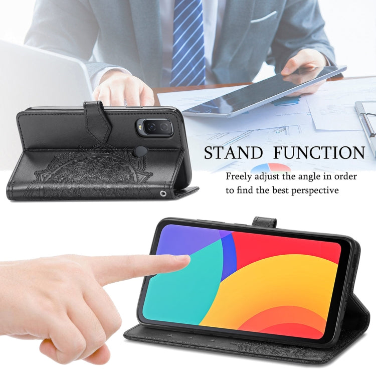 For Alcatel 1L 2021 Mandala Flower Embossed Horizontal Flip Leather Case with Holder & Three Card Slots & Wallet & Lanyard