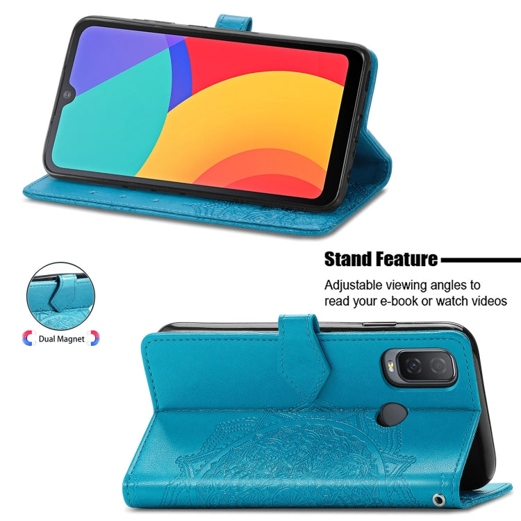 For Alcatel 1L 2021 Mandala Flower Embossed Horizontal Flip Leather Case with Holder & Three Card Slots & Wallet & Lanyard