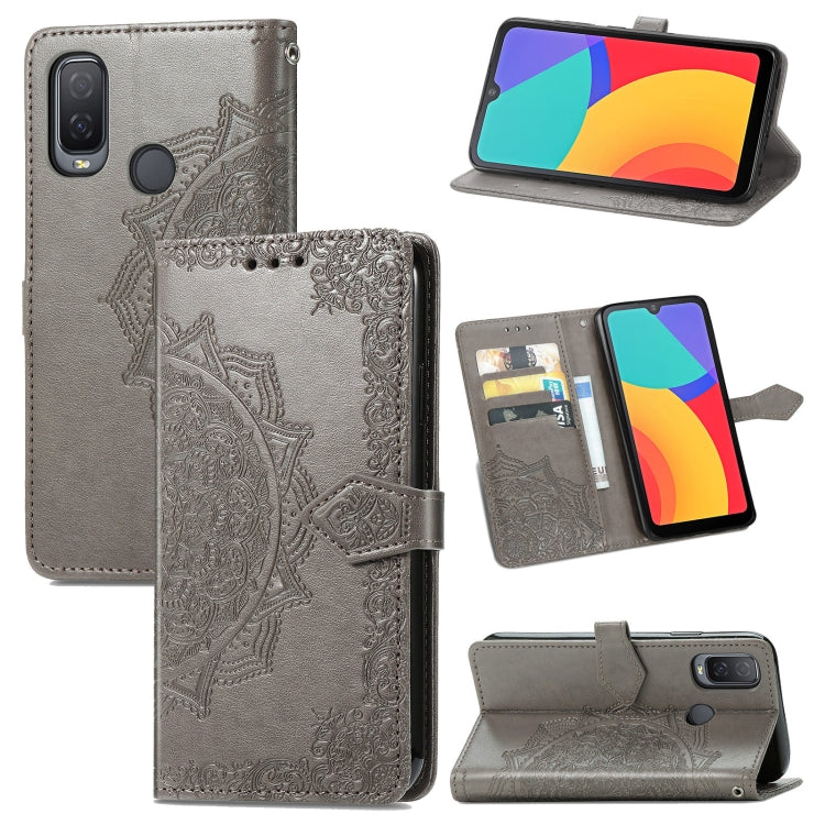 For Alcatel 1L 2021 Mandala Flower Embossed Horizontal Flip Leather Case with Holder & Three Card Slots & Wallet & Lanyard
