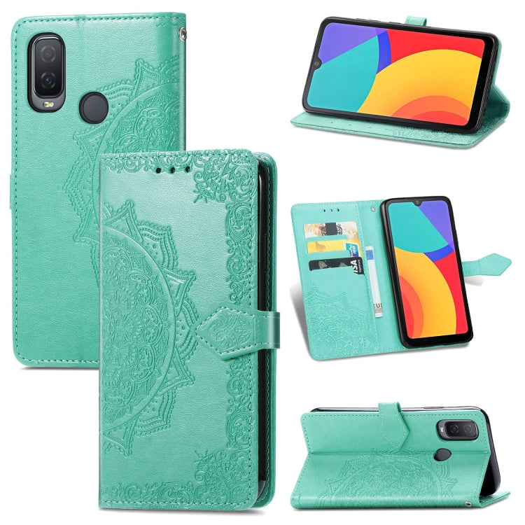 For Alcatel 1L 2021 Mandala Flower Embossed Horizontal Flip Leather Case with Holder & Three Card Slots & Wallet & Lanyard