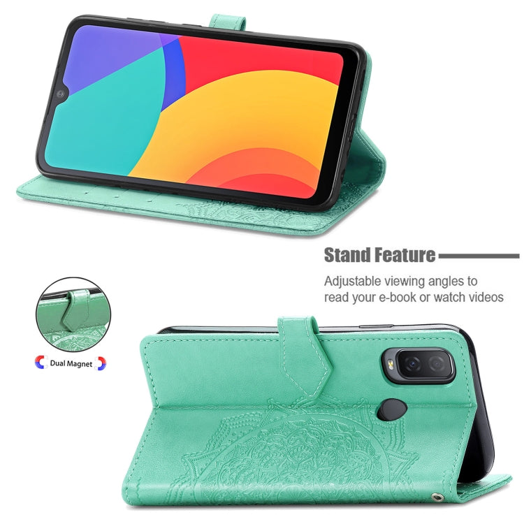 For Alcatel 1L 2021 Mandala Flower Embossed Horizontal Flip Leather Case with Holder & Three Card Slots & Wallet & Lanyard