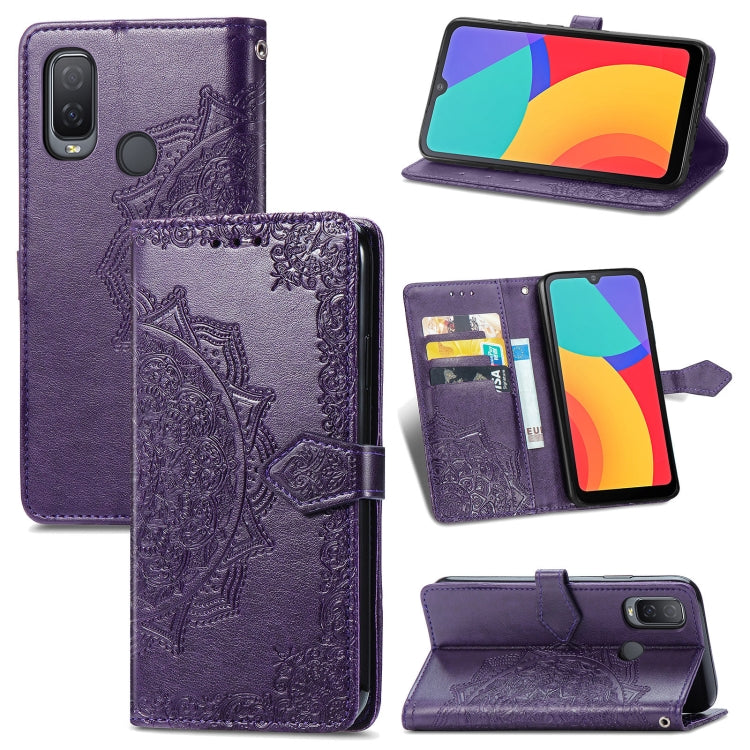 For Alcatel 1L 2021 Mandala Flower Embossed Horizontal Flip Leather Case with Holder & Three Card Slots & Wallet & Lanyard