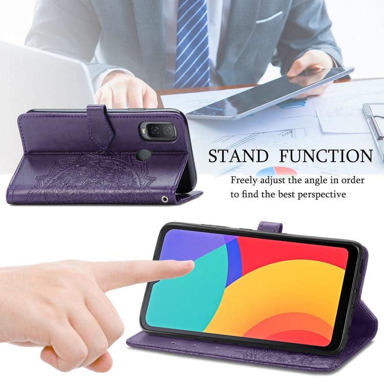 For Alcatel 1L 2021 Mandala Flower Embossed Horizontal Flip Leather Case with Holder & Three Card Slots & Wallet & Lanyard