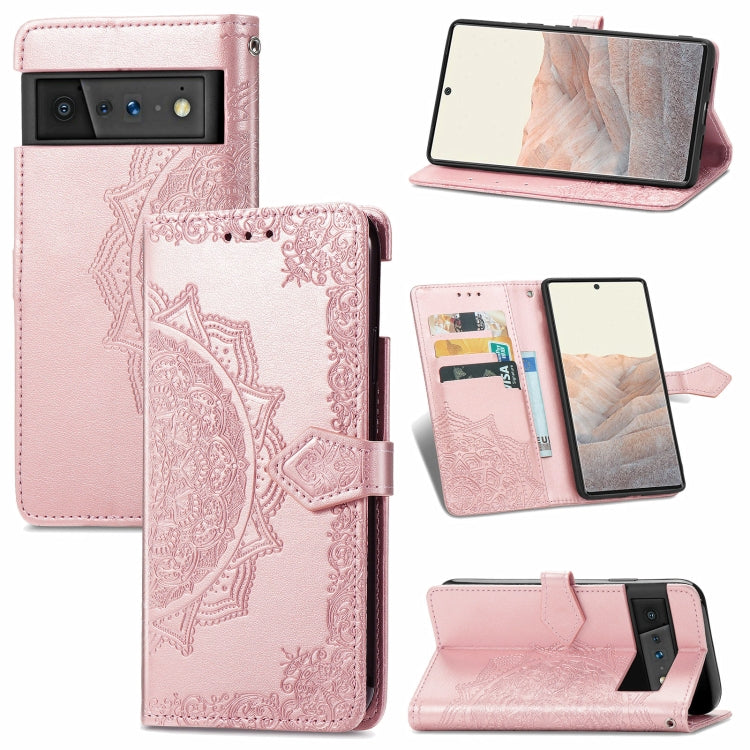 For Google Pixel 6 Pro Mandala Flower Embossed Horizontal Flip Leather Case with Holder & Three Card Slots & Wallet & Lanyard
