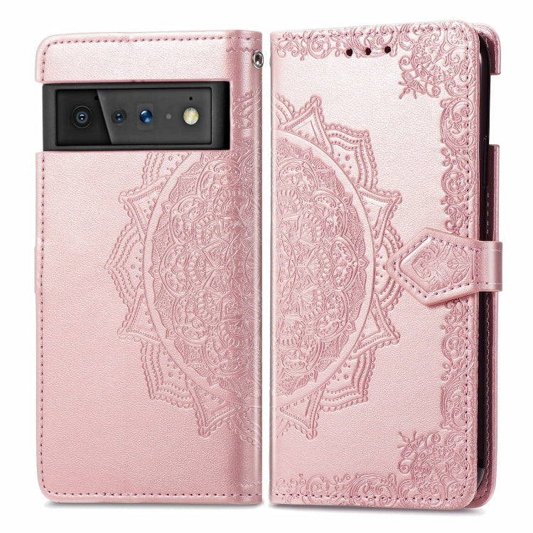 For Google Pixel 6 Pro Mandala Flower Embossed Horizontal Flip Leather Case with Holder & Three Card Slots & Wallet & Lanyard