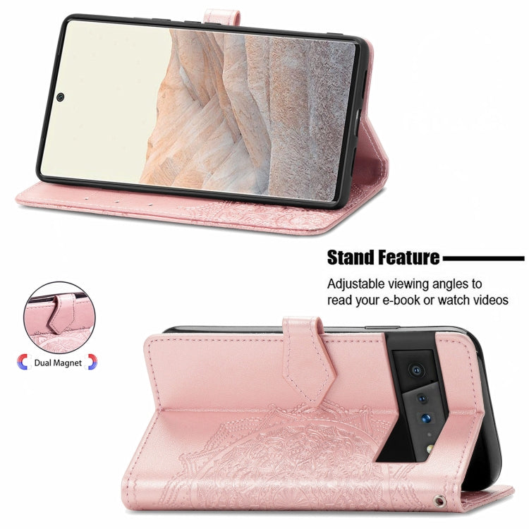 For Google Pixel 6 Pro Mandala Flower Embossed Horizontal Flip Leather Case with Holder & Three Card Slots & Wallet & Lanyard