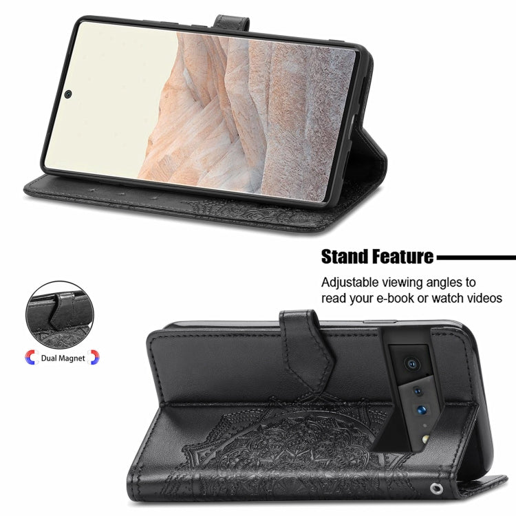 For Google Pixel 6 Pro Mandala Flower Embossed Horizontal Flip Leather Case with Holder & Three Card Slots & Wallet & Lanyard