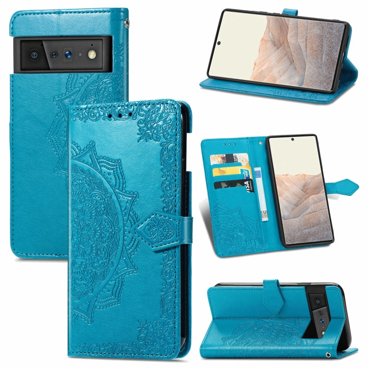For Google Pixel 6 Pro Mandala Flower Embossed Horizontal Flip Leather Case with Holder & Three Card Slots & Wallet & Lanyard