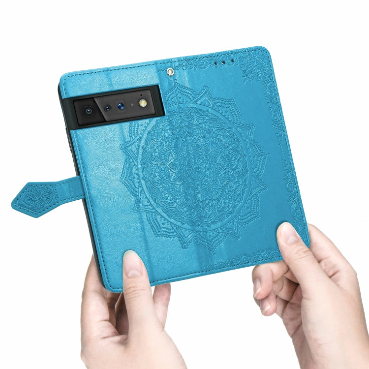 For Google Pixel 6 Pro Mandala Flower Embossed Horizontal Flip Leather Case with Holder & Three Card Slots & Wallet & Lanyard