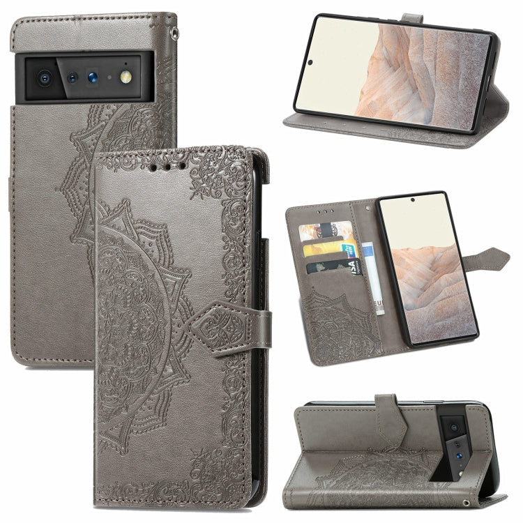 For Google Pixel 6 Pro Mandala Flower Embossed Horizontal Flip Leather Case with Holder & Three Card Slots & Wallet & Lanyard