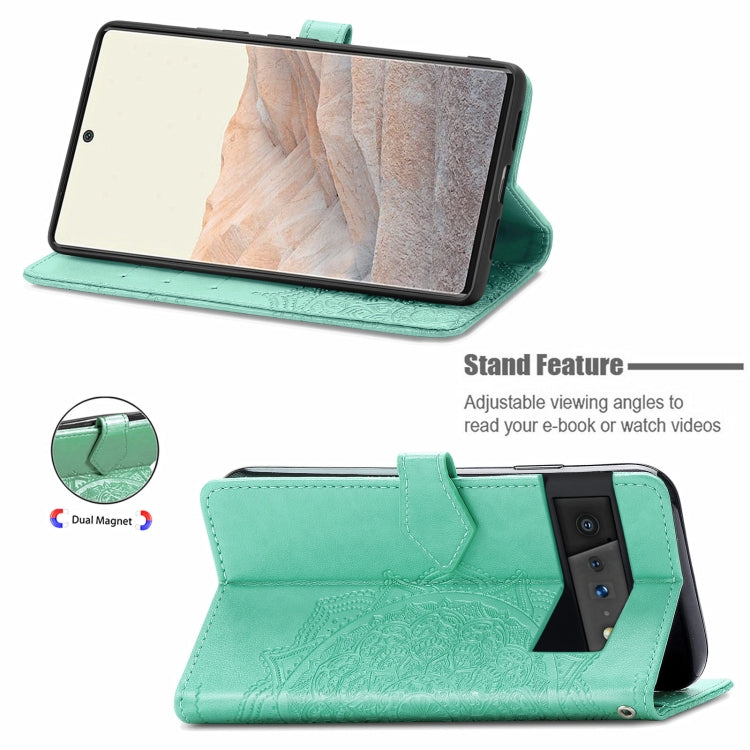For Google Pixel 6 Pro Mandala Flower Embossed Horizontal Flip Leather Case with Holder & Three Card Slots & Wallet & Lanyard
