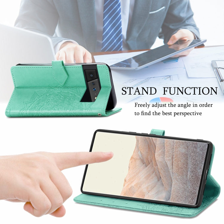 For Google Pixel 6 Pro Mandala Flower Embossed Horizontal Flip Leather Case with Holder & Three Card Slots & Wallet & Lanyard