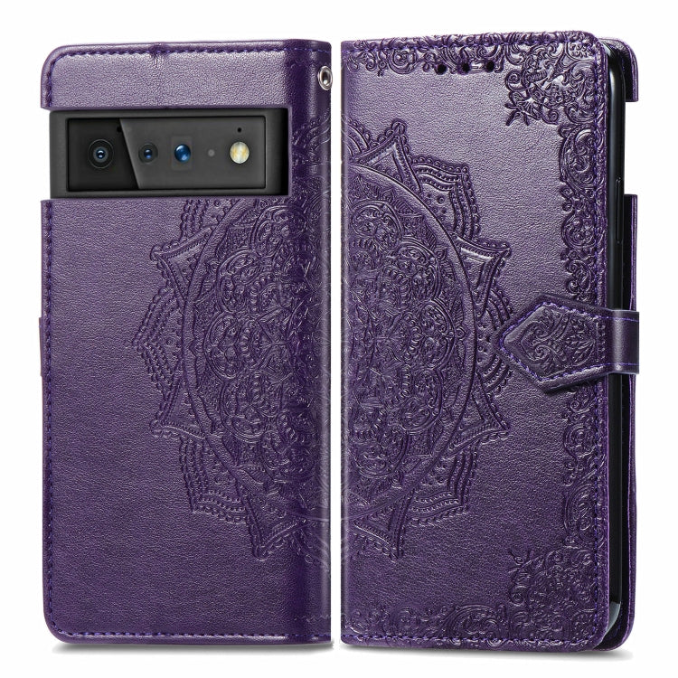 For Google Pixel 6 Pro Mandala Flower Embossed Horizontal Flip Leather Case with Holder & Three Card Slots & Wallet & Lanyard