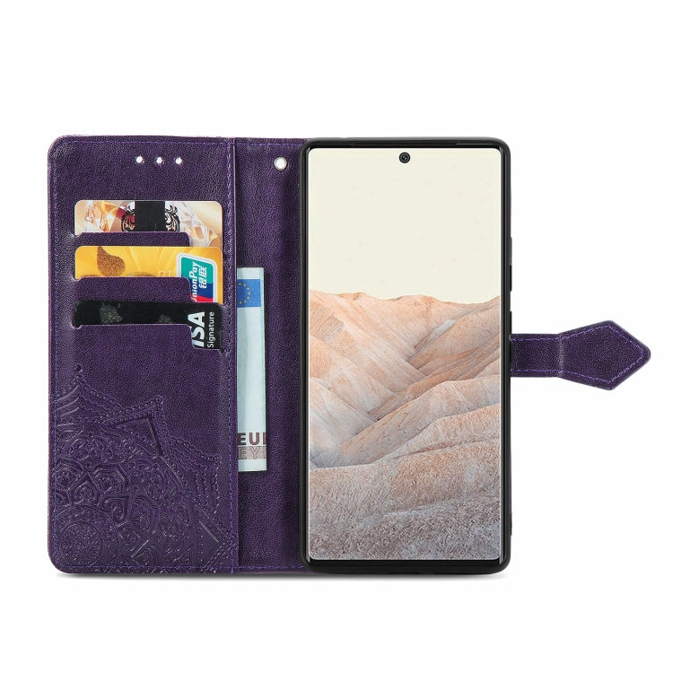 For Google Pixel 6 Pro Mandala Flower Embossed Horizontal Flip Leather Case with Holder & Three Card Slots & Wallet & Lanyard