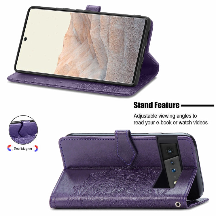 For Google Pixel 6 Pro Mandala Flower Embossed Horizontal Flip Leather Case with Holder & Three Card Slots & Wallet & Lanyard