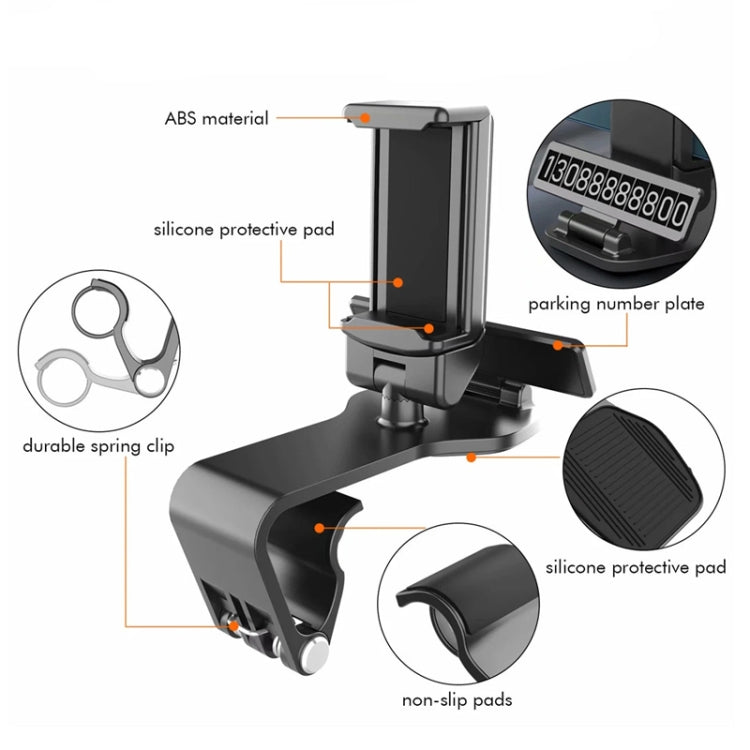 HL-144 Multifunctional Car Mobile Phone Holder 360 Degree Visor Mirror Dash Mount GPS Parking Card Phone Holder