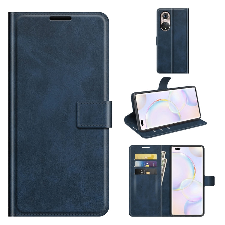 Retro Calf Pattern Buckle Card Wallet Left and Right Flip Phone Holster with Bracket Function For Honor 50 Pro