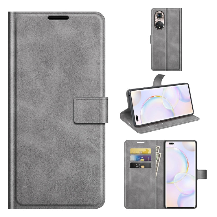 Retro Calf Pattern Buckle Card Wallet Left and Right Flip Phone Holster with Bracket Function For Honor 50 Pro