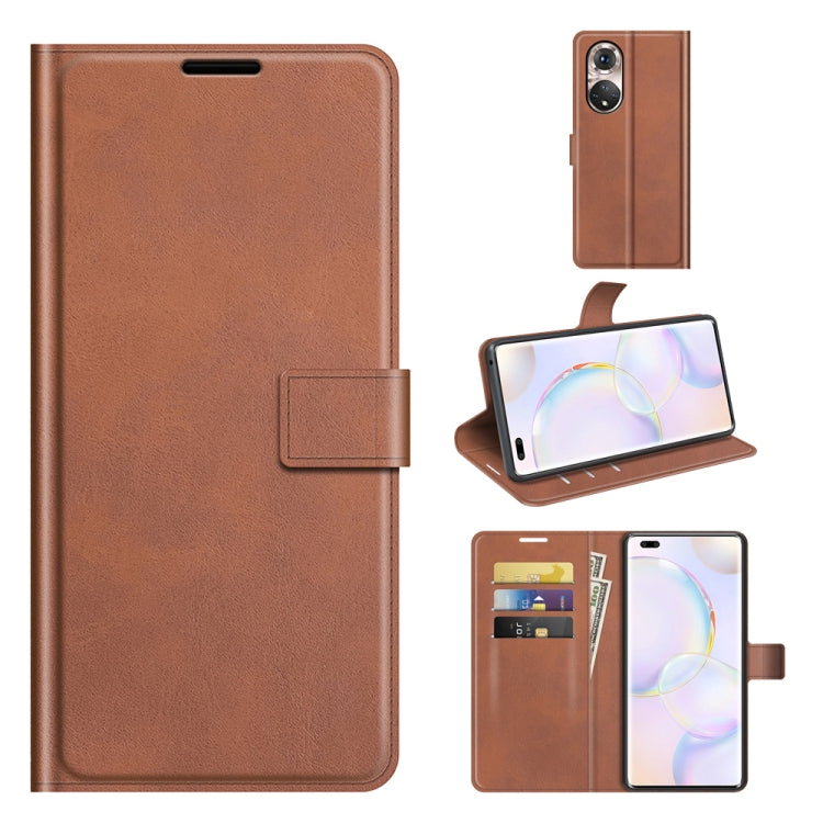 Retro Calf Pattern Buckle Card Wallet Left and Right Flip Phone Holster with Bracket Function For Honor 50 Pro
