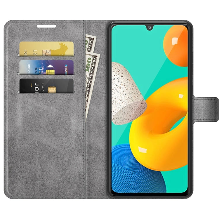 Retro Calf Pattern Buckle Card Wallet Left and Right Flip Phone Holster with Bracket Function For Samsung Galaxy M32