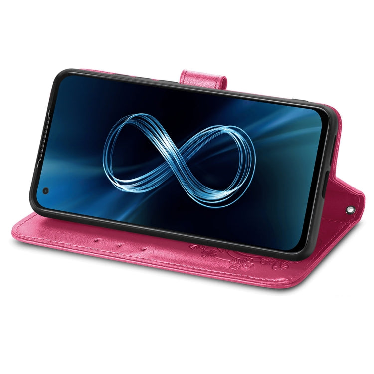 For Asus Zenfone 8 ZS590KS Four-leaf Clasp Embossed Buckle Mobile Phone Protection Leather Case with Lanyard & Card Slot & Wallet & Bracket Function