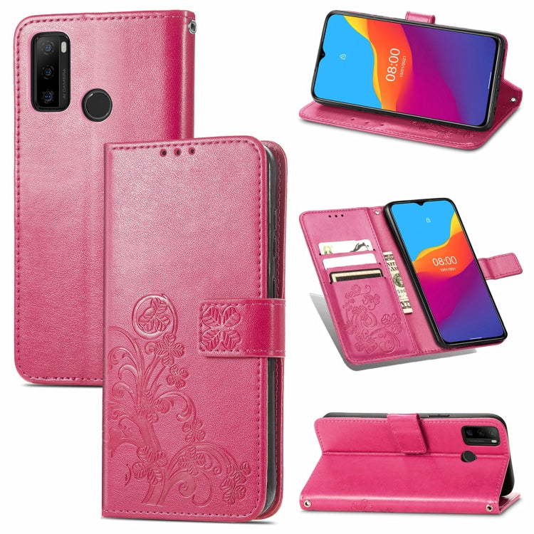 For Ulefone Note 10 Four-leaf Clasp Embossed Buckle Mobile Phone Protection Leather Case with Lanyard & Card Slot & Wallet & Bracket Function