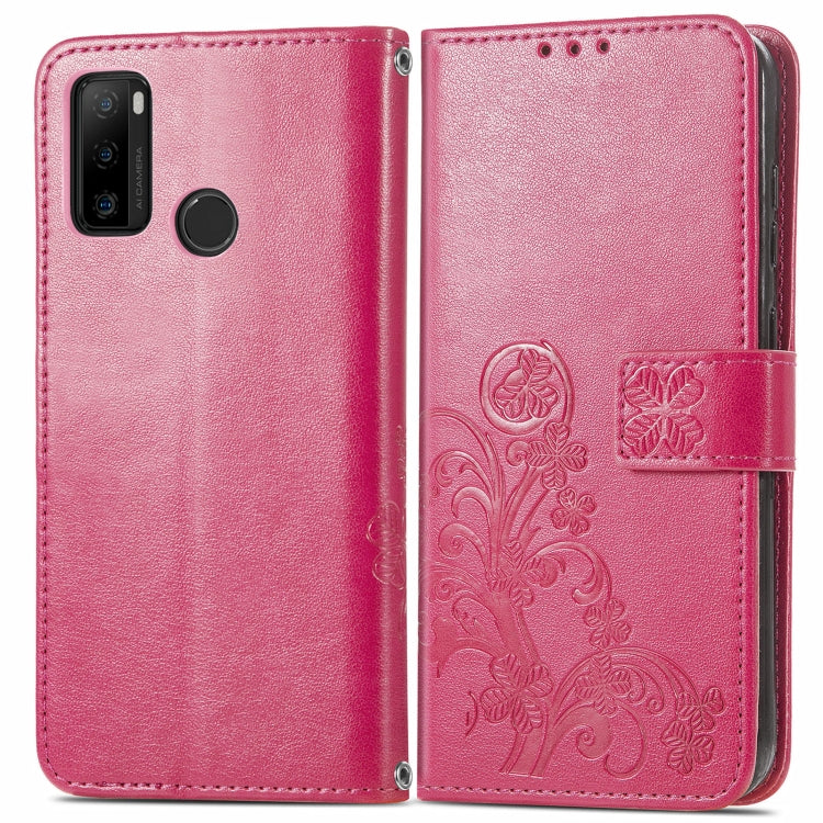 For Ulefone Note 10 Four-leaf Clasp Embossed Buckle Mobile Phone Protection Leather Case with Lanyard & Card Slot & Wallet & Bracket Function