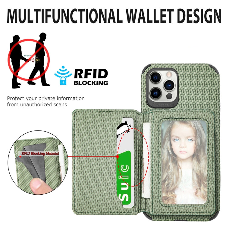For iPhone 11 Carbon Fiber Magnetic Card Bag TPU+PU Shockproof Back Cover Case with Holder & Card Slot & Photo Frame
