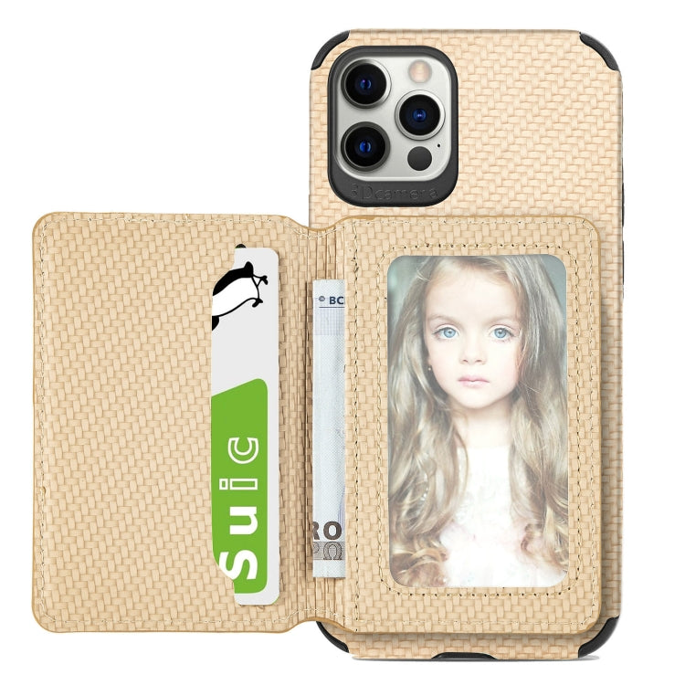 For iPhone 11 Carbon Fiber Magnetic Card Bag TPU+PU Shockproof Back Cover Case with Holder & Card Slot & Photo Frame