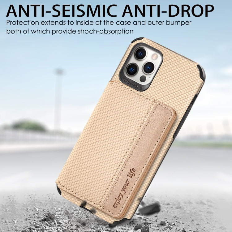 For iPhone 11 Carbon Fiber Magnetic Card Bag TPU+PU Shockproof Back Cover Case with Holder & Card Slot & Photo Frame