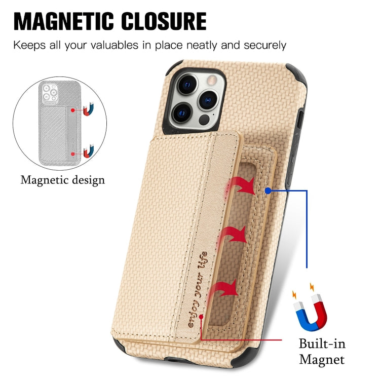 For iPhone 11 Pro Carbon Fiber Magnetic Card Bag TPU+PU Shockproof Back Cover Case with Holder & Card Slot & Photo Frame