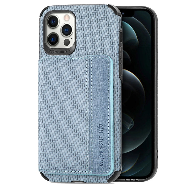 For iPhone 11 Pro Max Carbon Fiber Magnetic Card Bag TPU+PU Shockproof Back Cover Case with Holder & Card Slot & Photo Frame For  iPhone 11 Pro Max