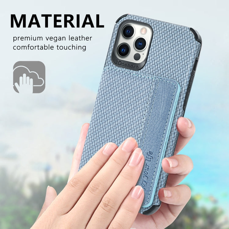 For iPhone 11 Pro Max Carbon Fiber Magnetic Card Bag TPU+PU Shockproof Back Cover Case with Holder & Card Slot & Photo Frame For  iPhone 11 Pro Max