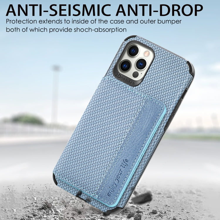 For iPhone 11 Pro Max Carbon Fiber Magnetic Card Bag TPU+PU Shockproof Back Cover Case with Holder & Card Slot & Photo Frame For  iPhone 11 Pro Max