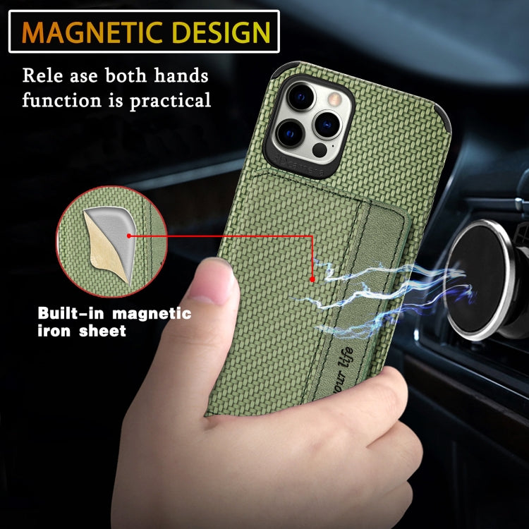 For iPhone 11 Pro Max Carbon Fiber Magnetic Card Bag TPU+PU Shockproof Back Cover Case with Holder & Card Slot & Photo Frame For  iPhone 11 Pro Max