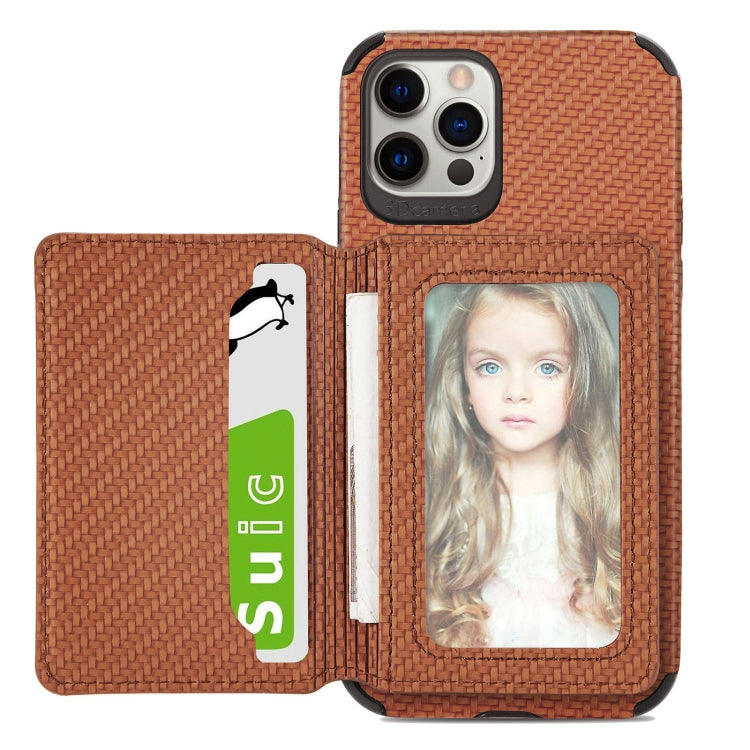 For iPhone 11 Pro Max Carbon Fiber Magnetic Card Bag TPU+PU Shockproof Back Cover Case with Holder & Card Slot & Photo Frame For  iPhone 11 Pro Max