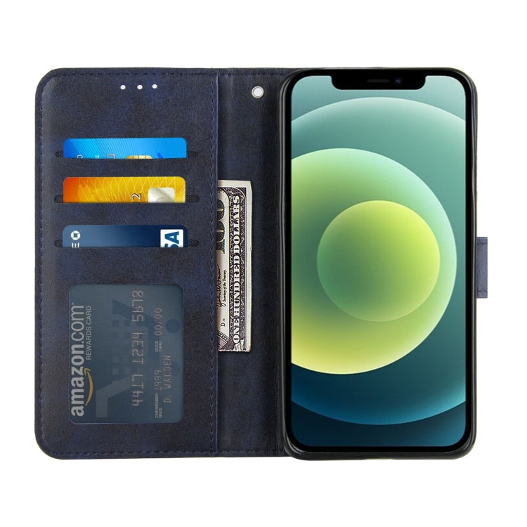 For iPhone 13 Stitching Calf Texture Buckle Horizontal Flip Leather Case with Holder & Card Slots & Wallet & Lanyard