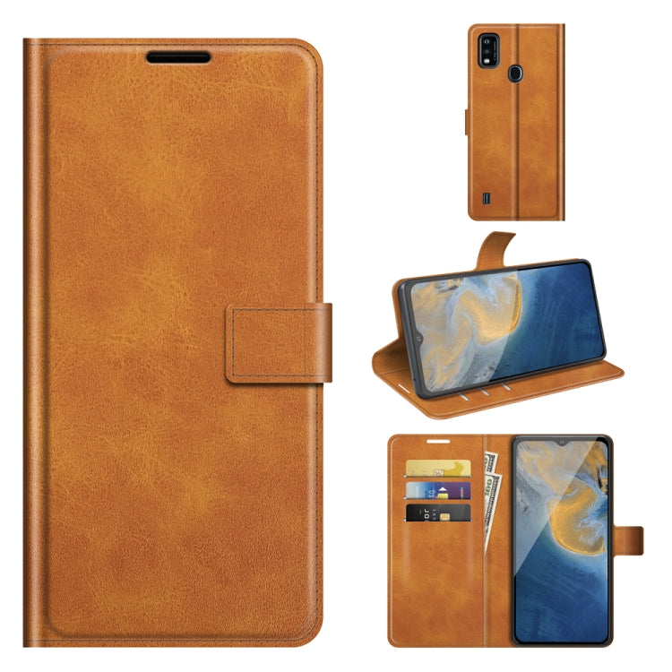 For ZTE Blade A51 Retro Calf Pattern Buckle Card Wallet Left and Right Flip Phone Holster with Bracket Function