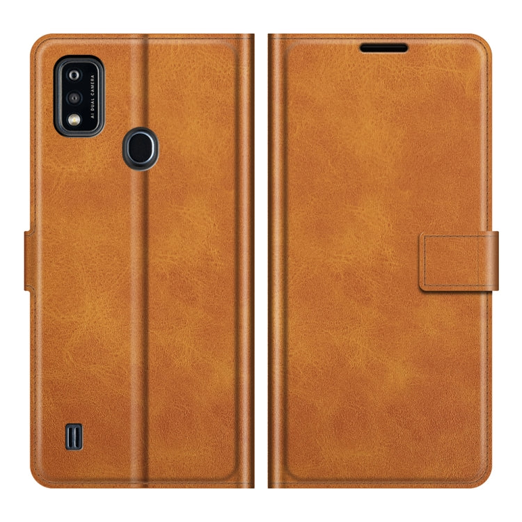 For ZTE Blade A51 Retro Calf Pattern Buckle Card Wallet Left and Right Flip Phone Holster with Bracket Function