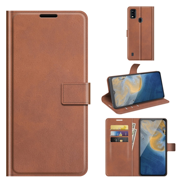 For ZTE Blade A51 Retro Calf Pattern Buckle Card Wallet Left and Right Flip Phone Holster with Bracket Function
