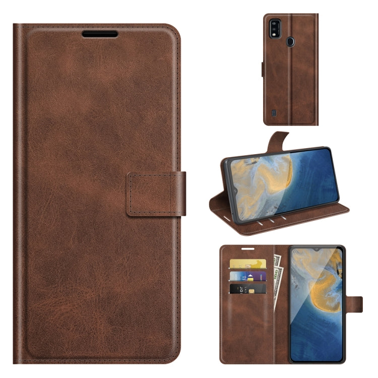 For ZTE Blade A51 Retro Calf Pattern Buckle Card Wallet Left and Right Flip Phone Holster with Bracket Function