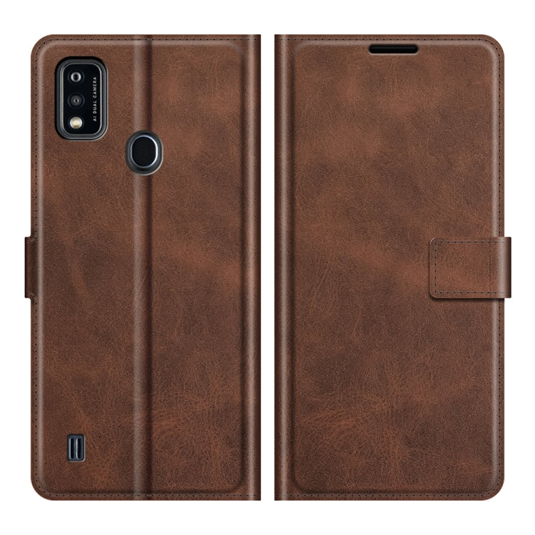 For ZTE Blade A51 Retro Calf Pattern Buckle Card Wallet Left and Right Flip Phone Holster with Bracket Function