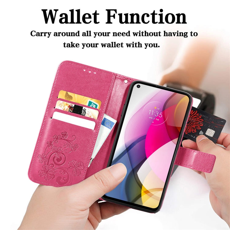 For Motorola Moto G Stylus 2021 Four-leaf Clasp Embossed Buckle Mobile Phone Protection Leather Case with Lanyard & Card Slot & Wallet & Bracket Function