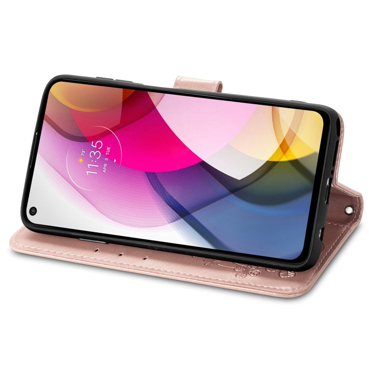 For Motorola Moto G Stylus 2021 Four-leaf Clasp Embossed Buckle Mobile Phone Protection Leather Case with Lanyard & Card Slot & Wallet & Bracket Function